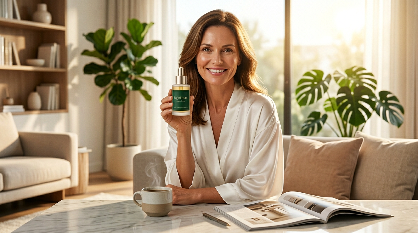 Mujer disfrutando su rutina matinal con RejuDerm